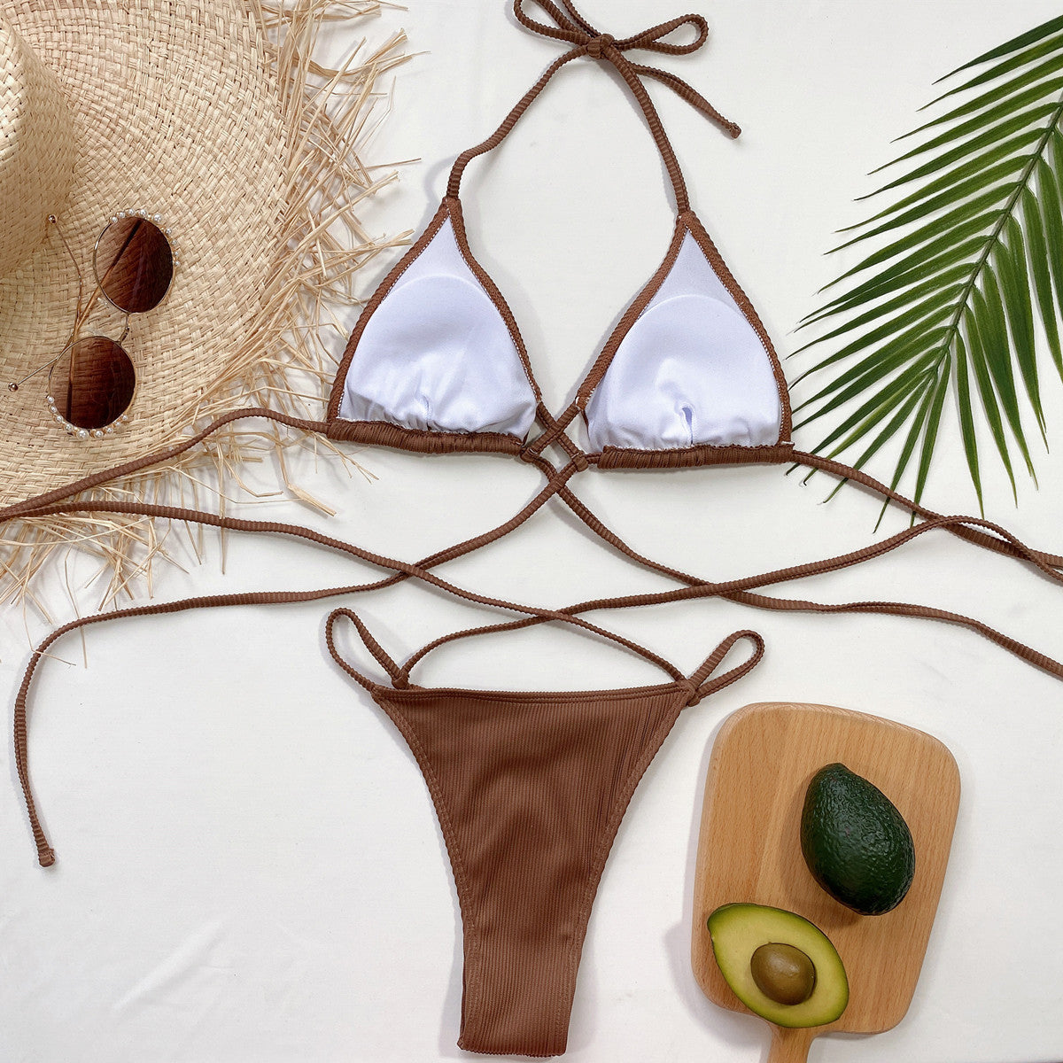 Halter Neck Crisscross Ribbed Bikini Set - Be Bliss Boutique
