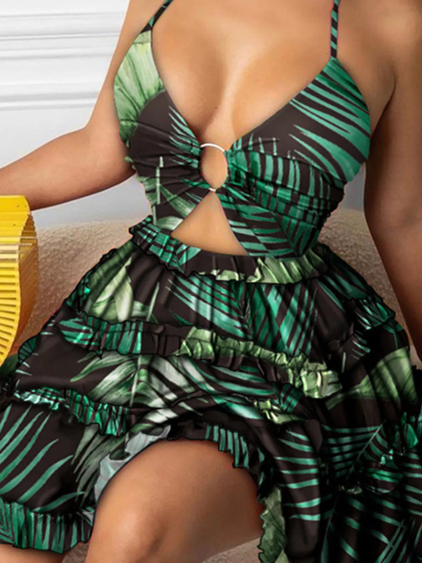 Colorful Print Halter Neck Ruffle Mini Dress - Be Bliss Boutique