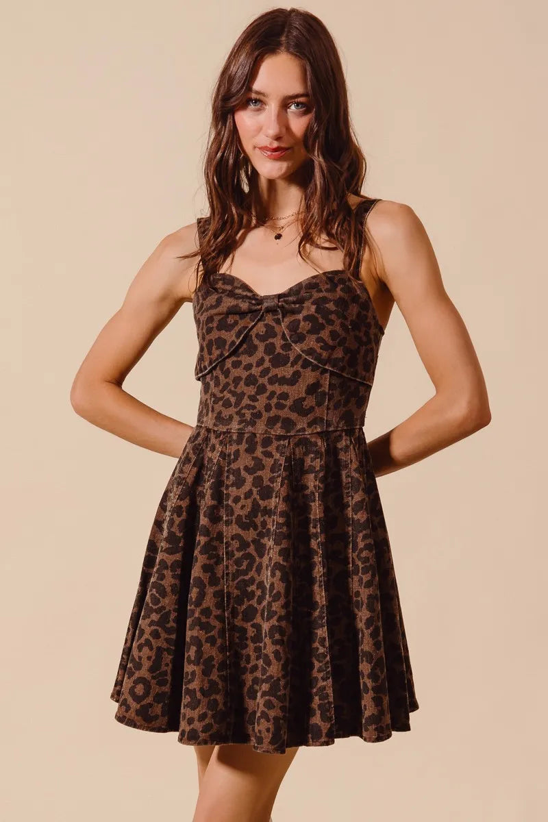 SO ME Mineral Washed Leopard Flare Cami Dress -  Be Bliss Boutique