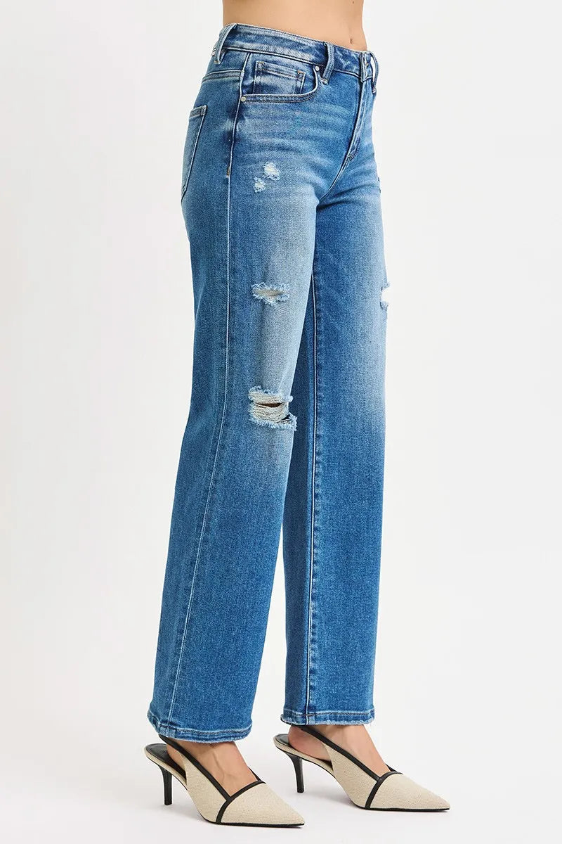 RISEN Full Size High Rise Ankle Straight Front Body Distressed Jeans Plus Size -  Be Bliss Boutique