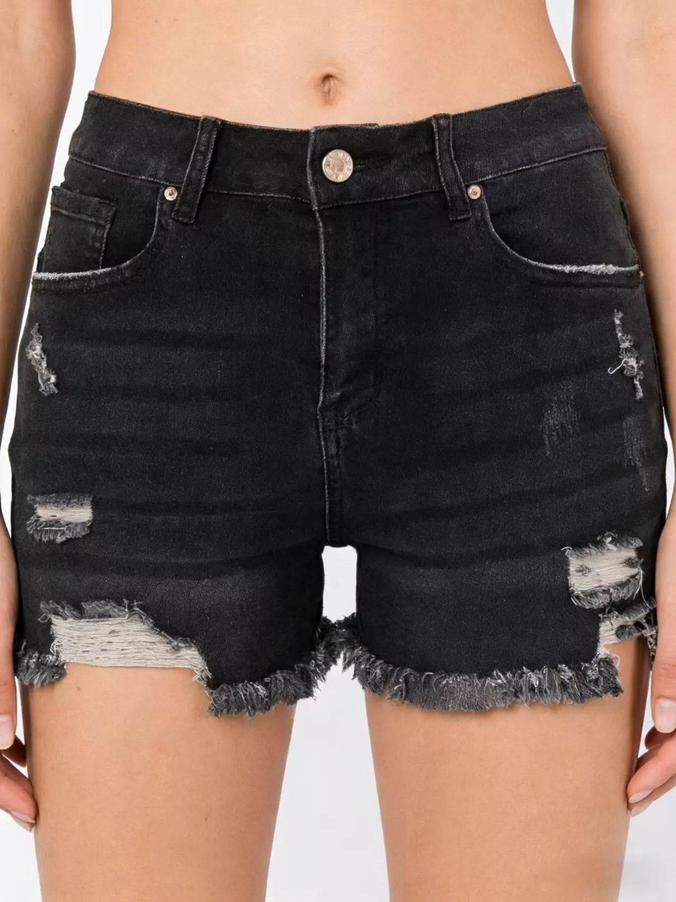 Distressed Frayed Hem Denim Shorts - Be Bliss Boutique