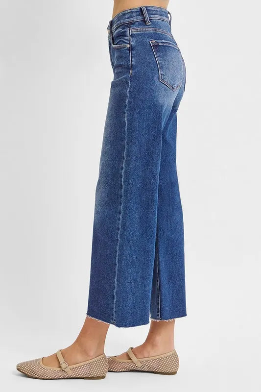 High Rise Raw Hem Cropped Wide Leg RISEN Jeans -  Be Bliss Boutique