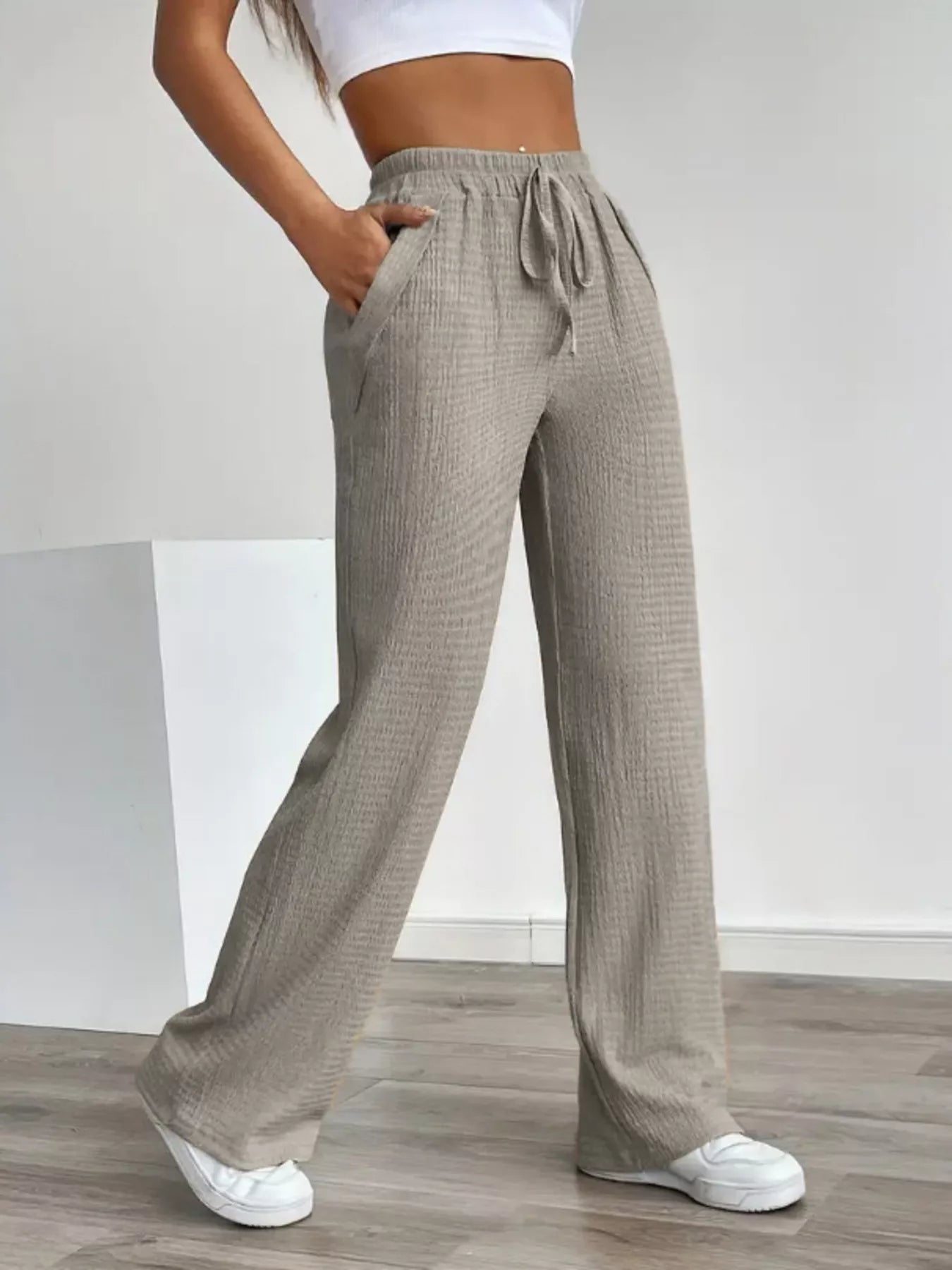 Texture Wide Leg Pants -  Be Bliss Boutique