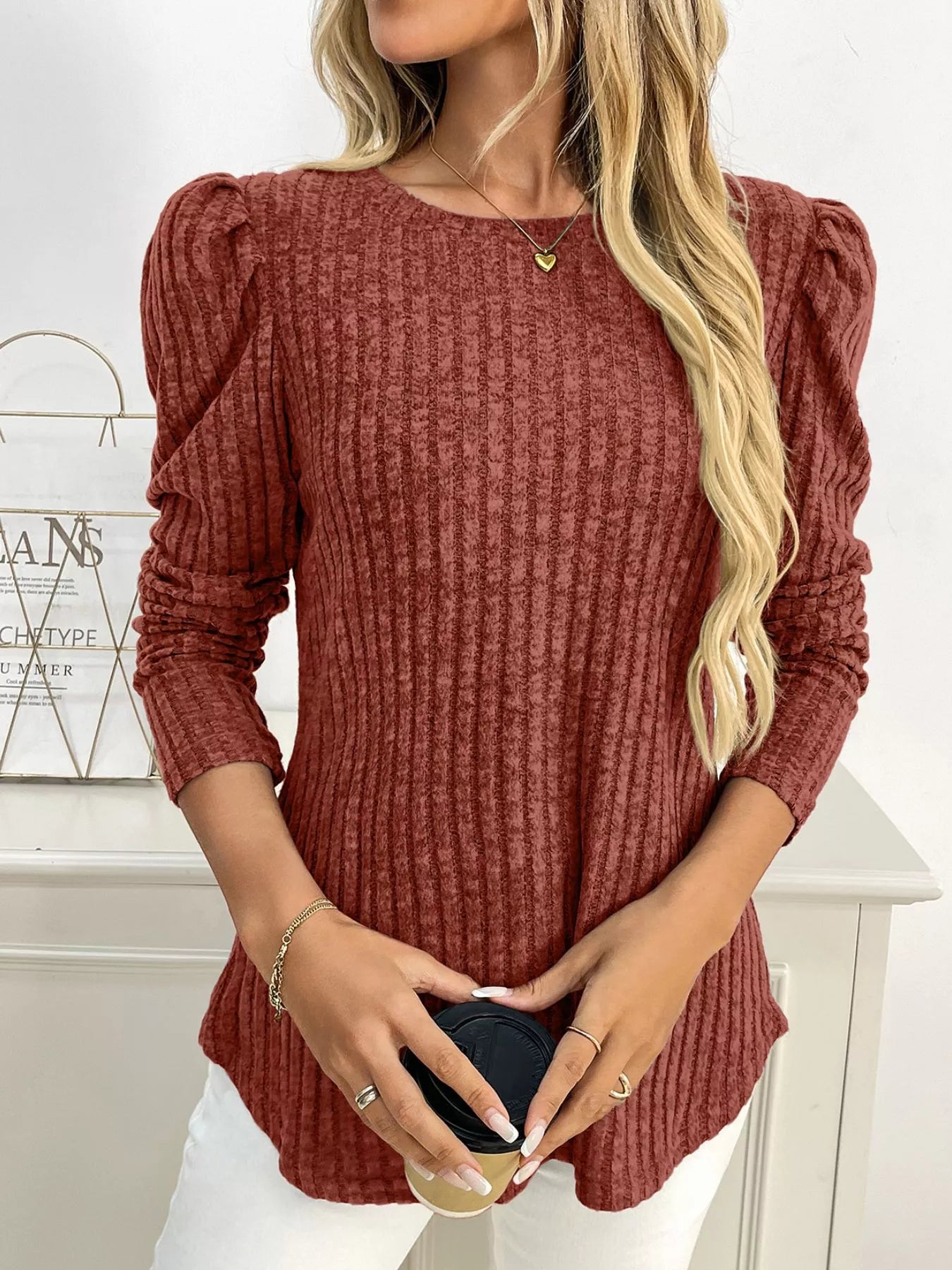 Round Neck Puff Sleeve T-Shirt - Be Bliss Boutique