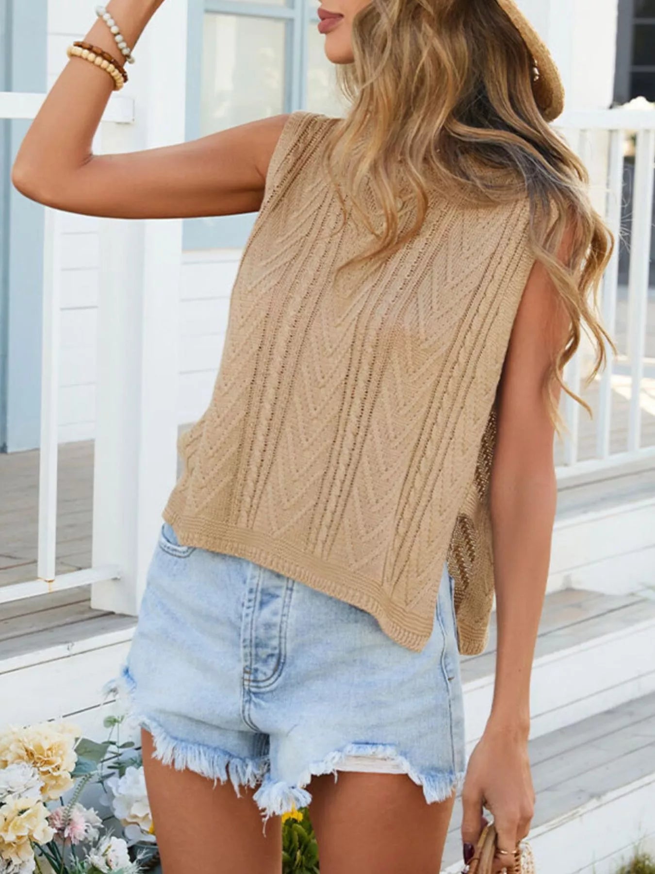Cable Knit Round Neck Sweater Vest - Be Bliss Boutique