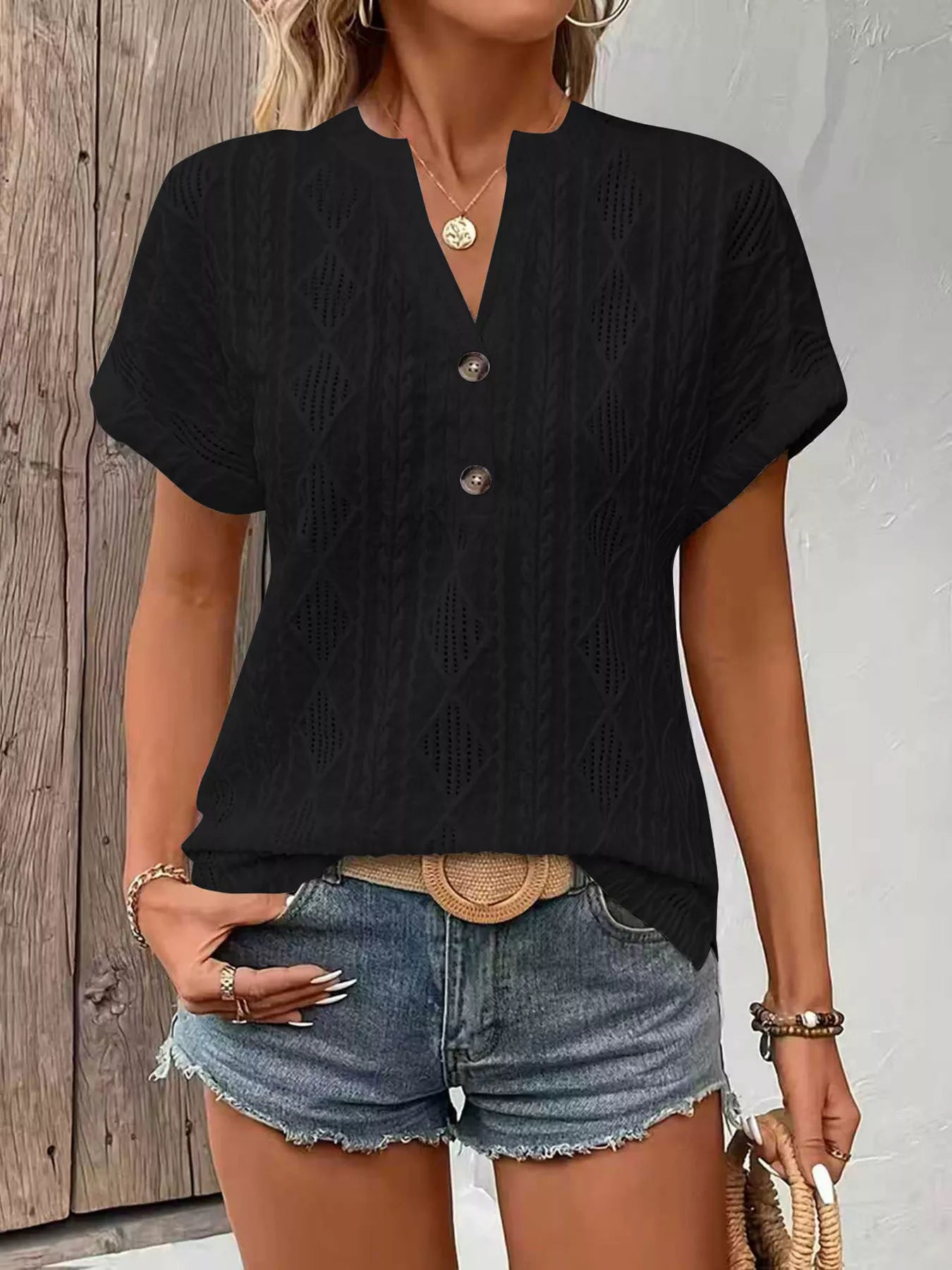 Diamond Pattern Short Sleeve Top - Be Bliss Boutique