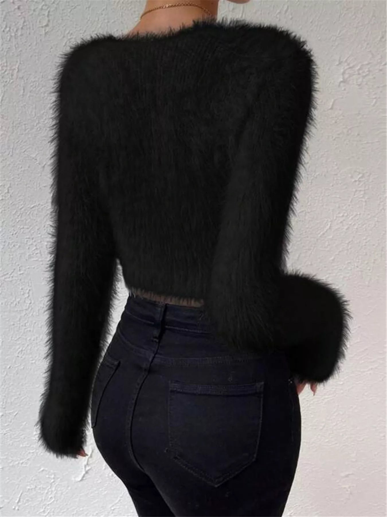 Fluffy Knit V Neck Sweater - Be Bliss Boutique