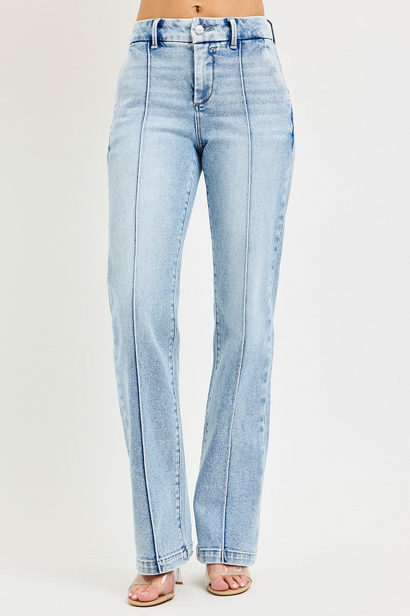 RISEN Tummy Control High Rise Straight Pintuck Jeans - Be Bliss Boutique