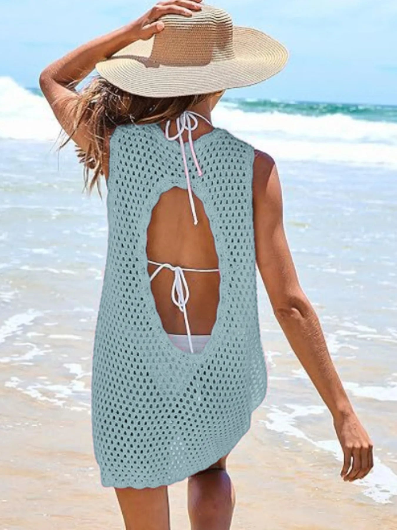 Color Block Openwork Cutout Back Sleeveless Cover Up - Be Bliss Boutique