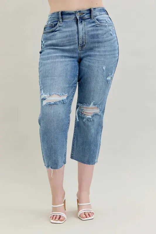 Judy Blue Full/Plus Size High Waist Destroy Crop Wide Leg Jeans |  Be Bliss Boutique