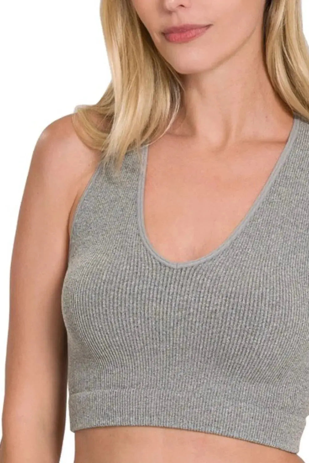 Zenana Seamless Ribbed Cropped Racerback Tank Top |  Be Bliss Boutique