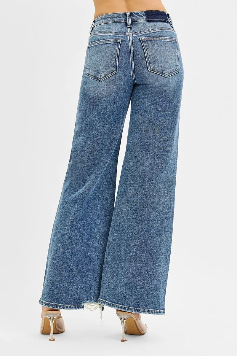 RISEN Tummy Control Mid Rise Fit Wide Jeans - Be Bliss Boutique