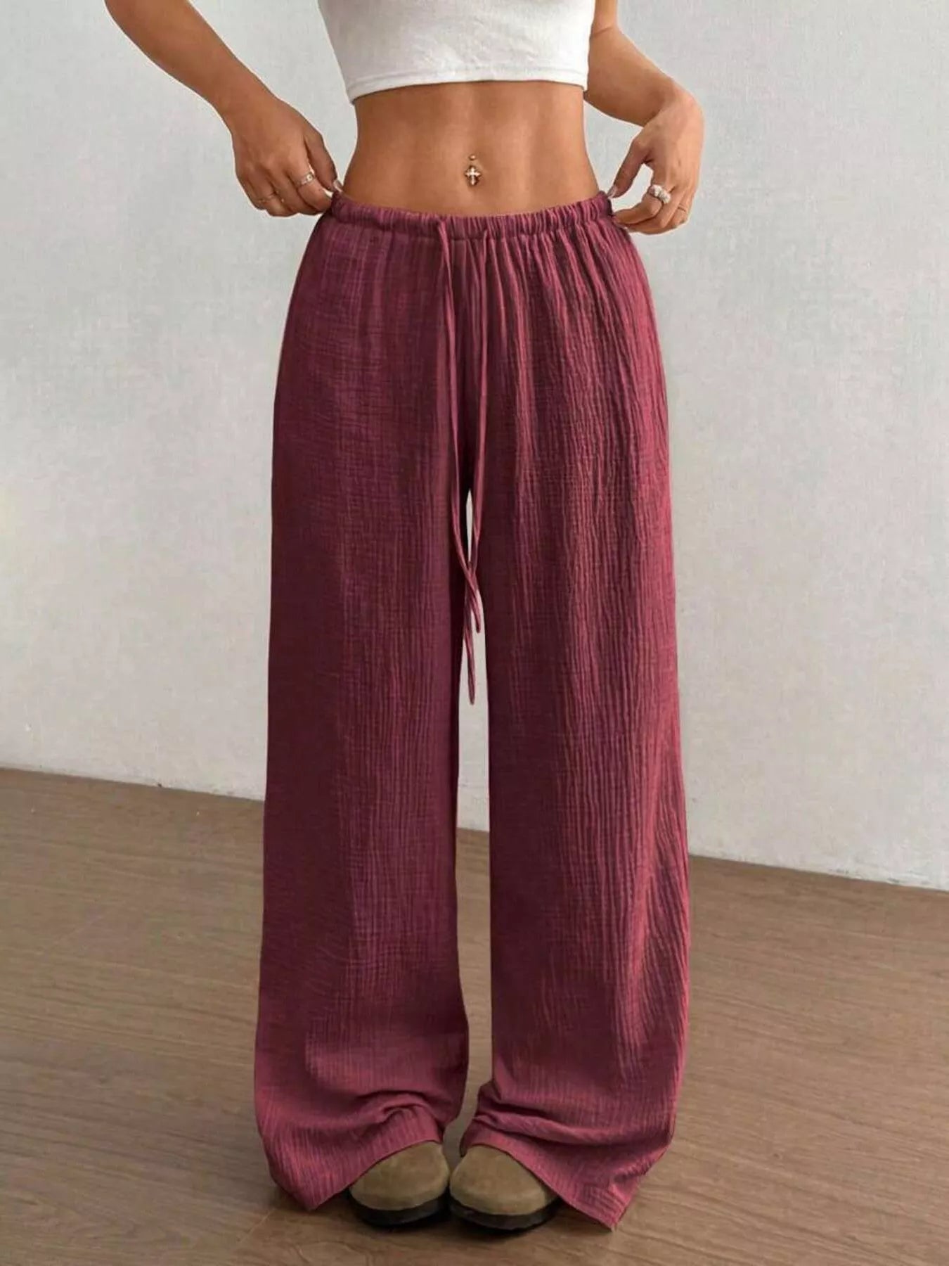 Full Size Drawstring Wide Leg Pants Plus Size -  Be Bliss Boutique