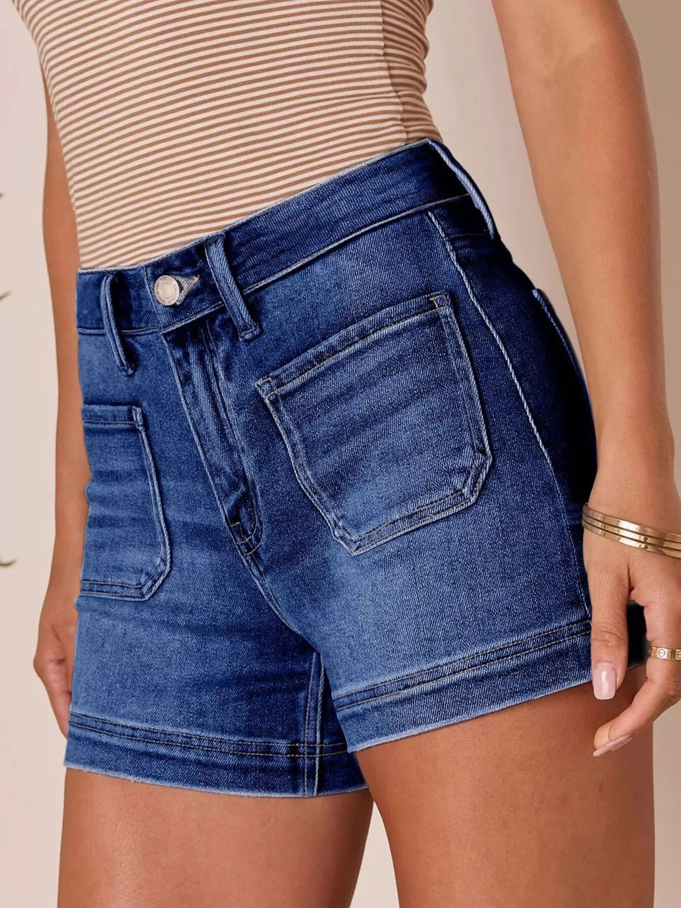 High Waisted Denim Shorts with Pockets - Be Bliss Boutique
