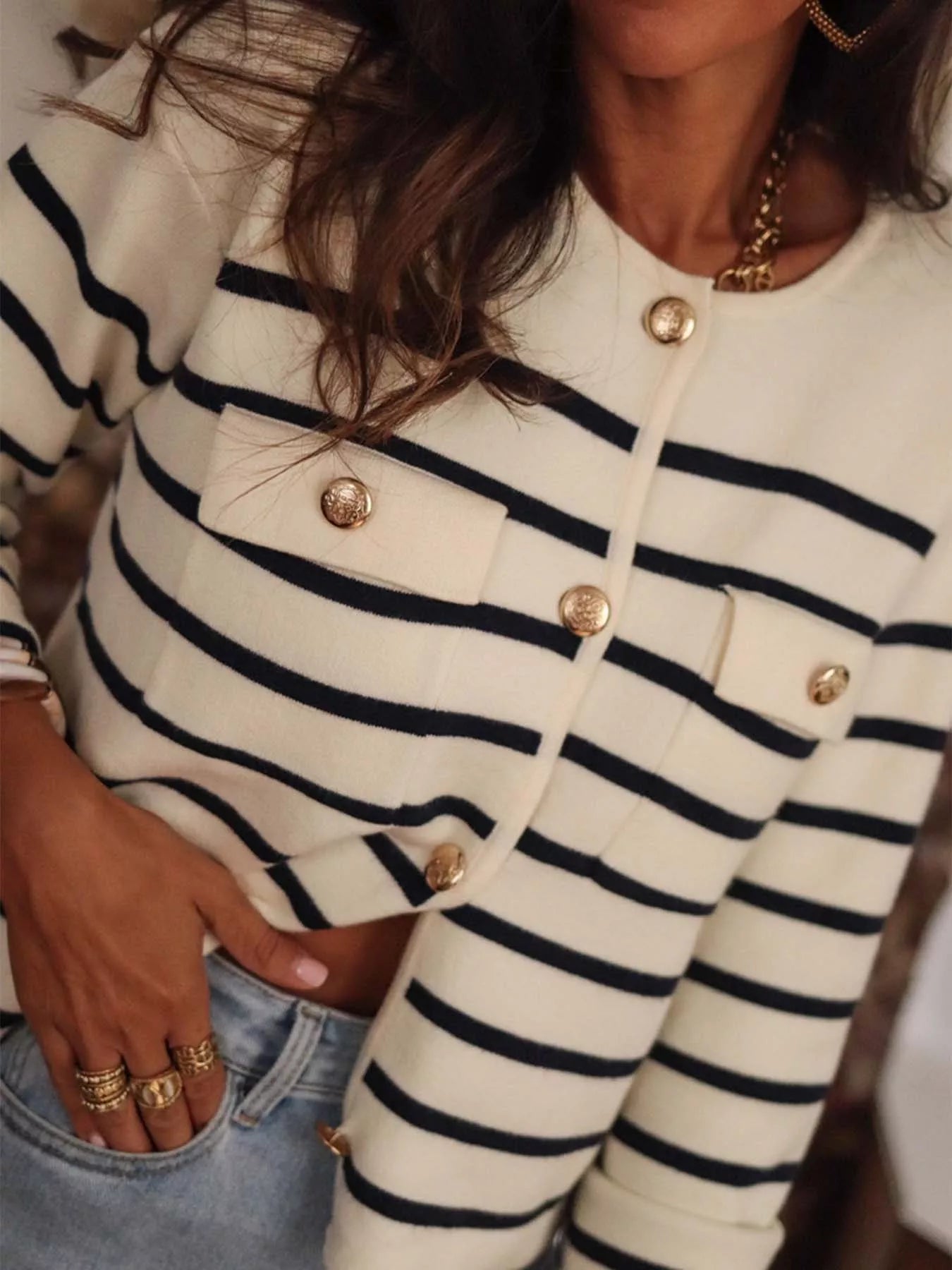 Striped Button-Front Cardigan - Be Bliss Boutique