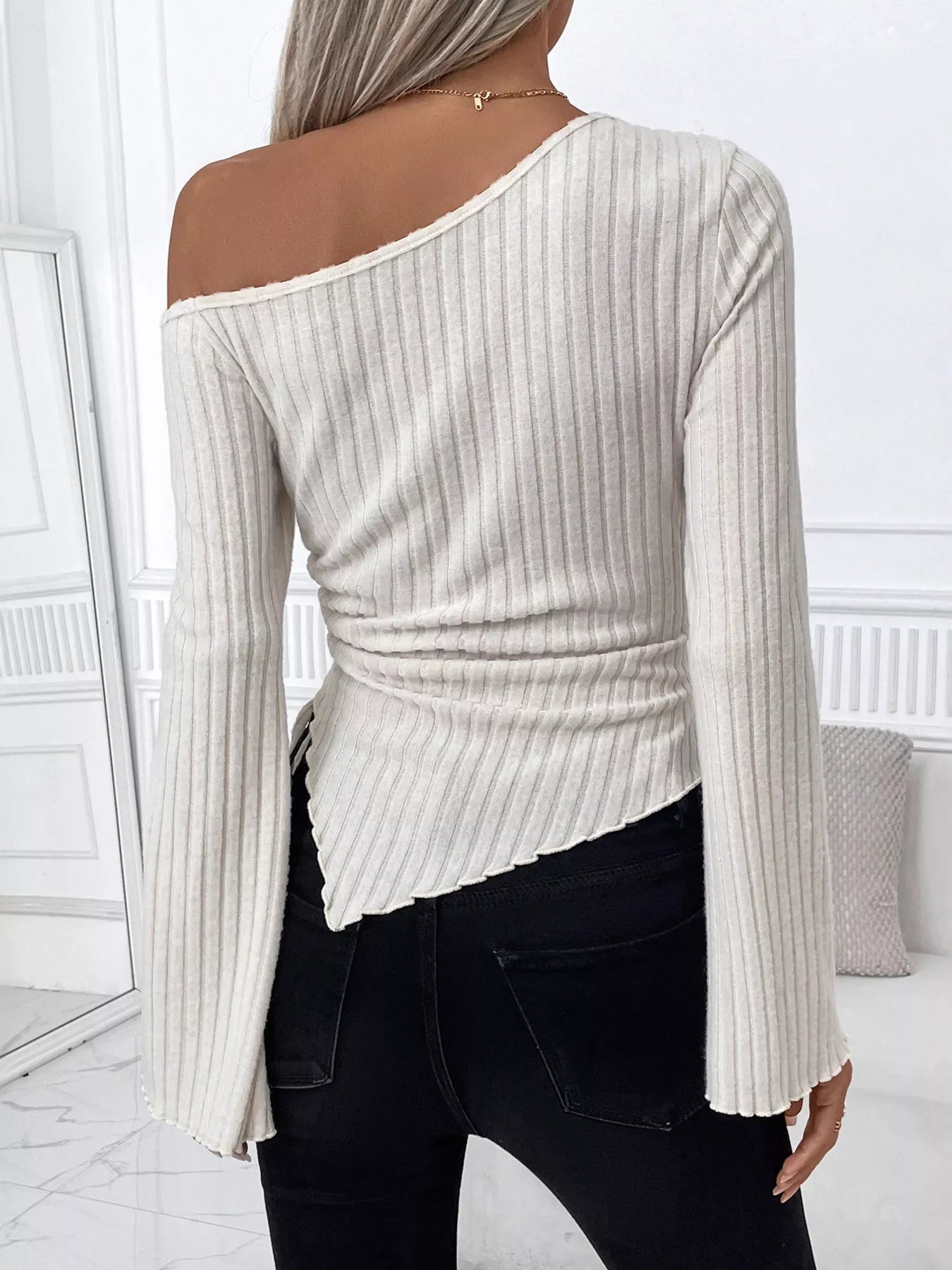 Ribbed One Shoulder Asymmetrical Hem T-Shirt -  Be Bliss Boutique
