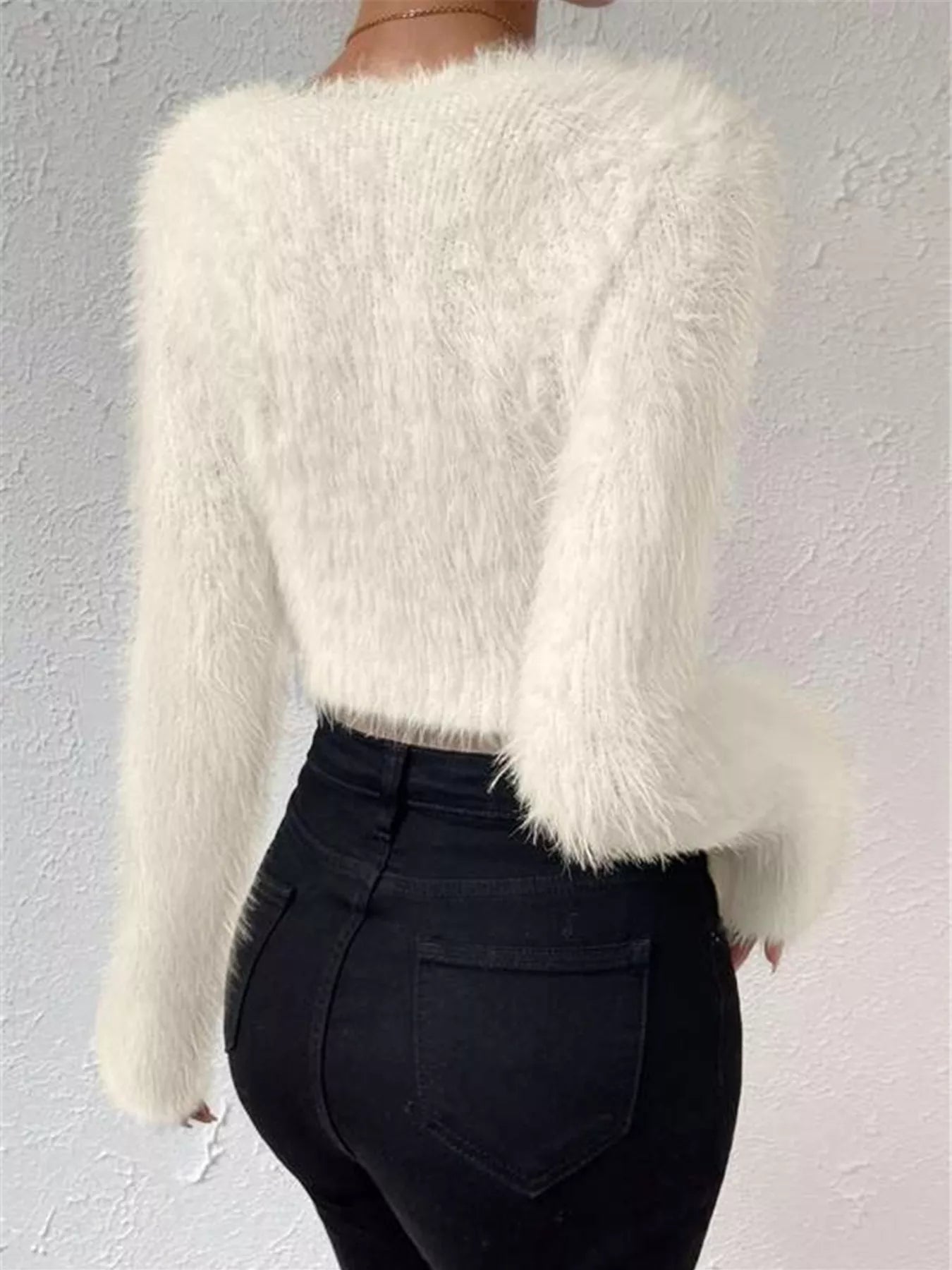 Fluffy Knit V Neck Sweater - Be Bliss Boutique