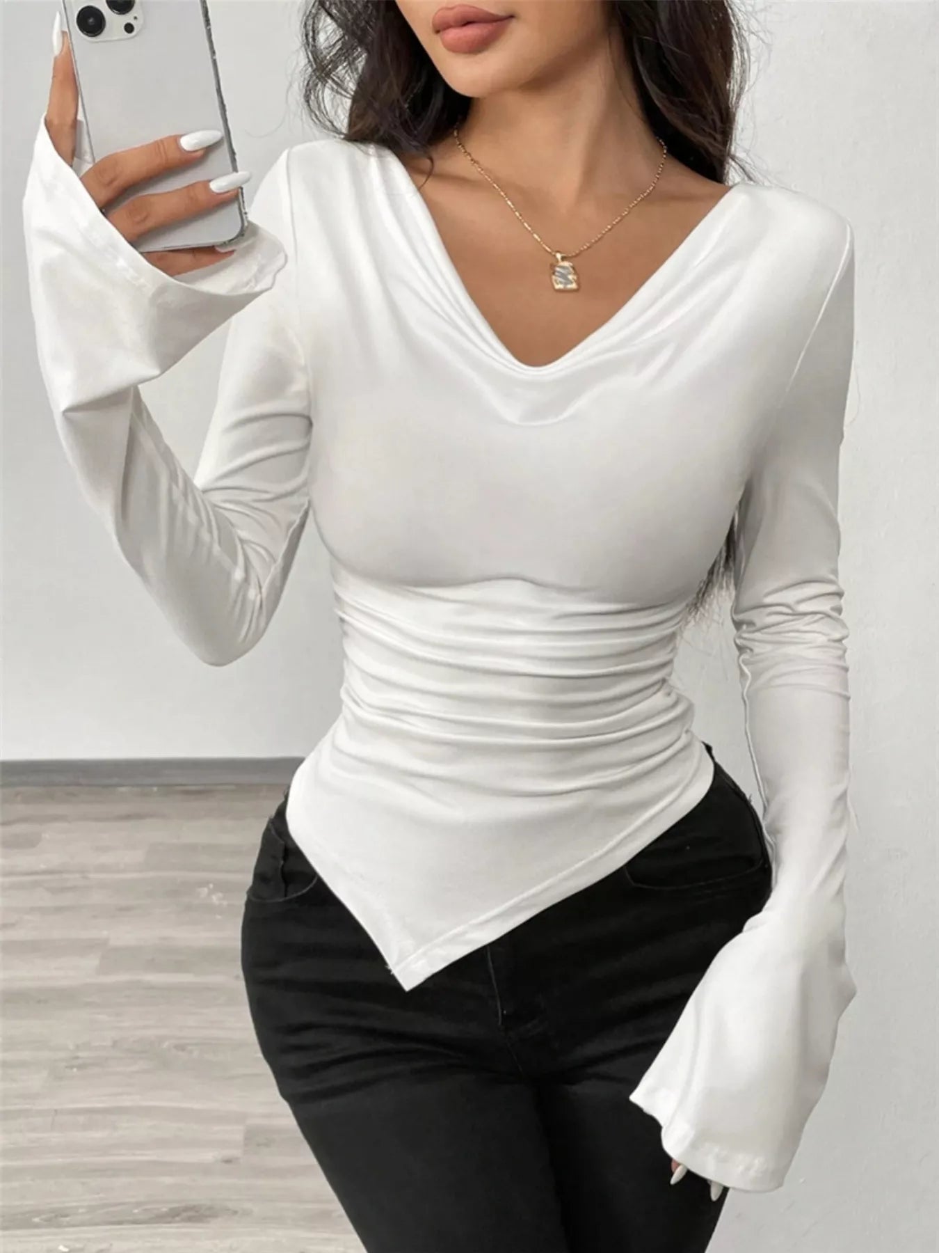 Asymmetrical Long Sleeve Fitted T-Shirt - Be Bliss Boutique