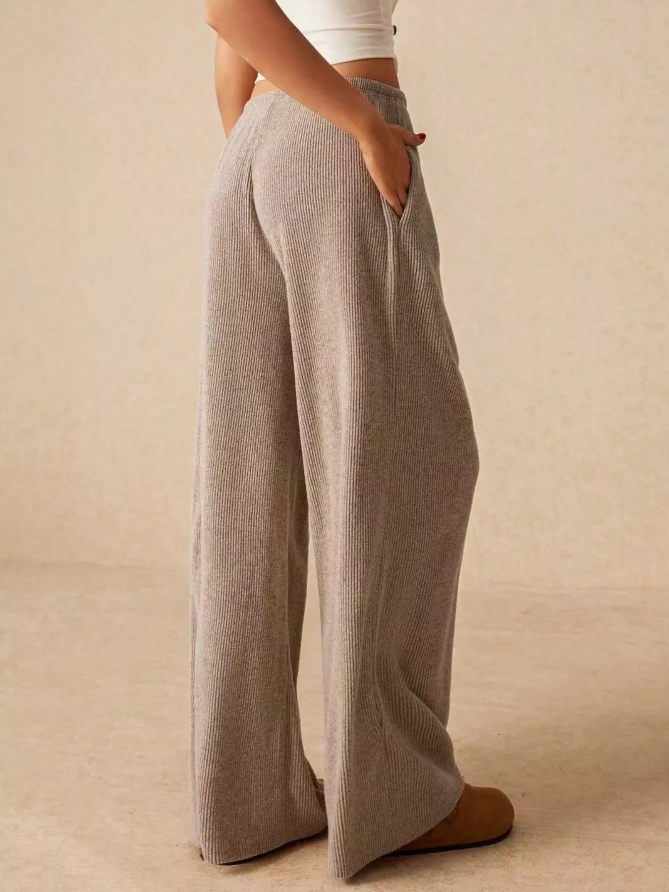 Ribbed Drawstring Wide Leg Pants - Be Bliss Boutique