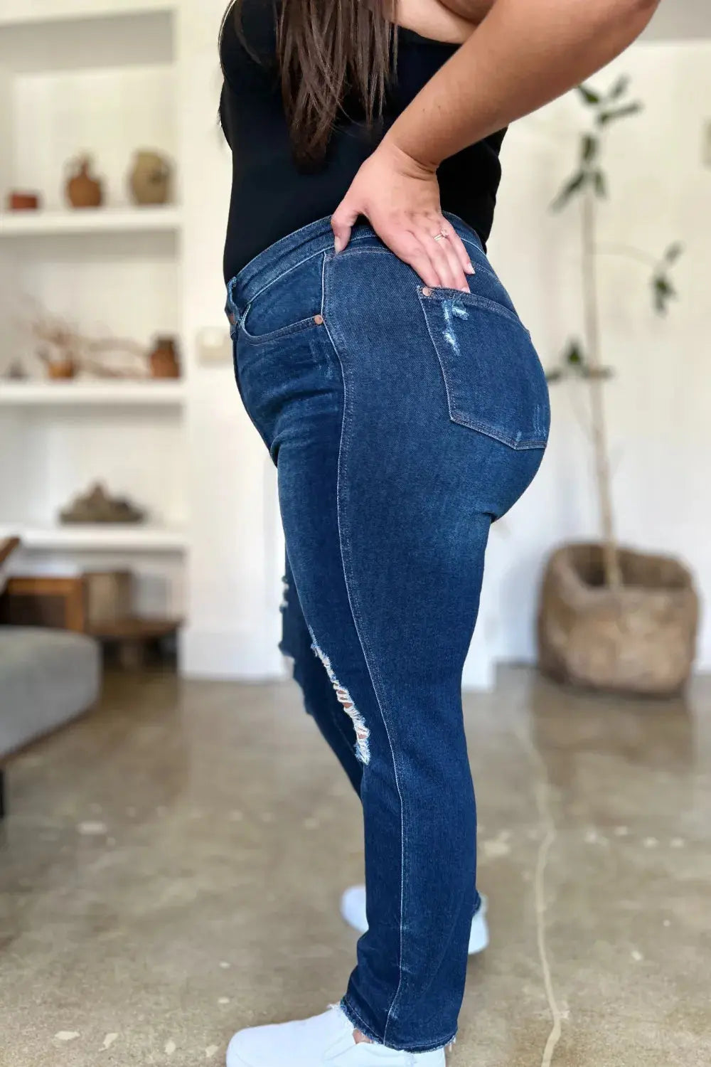 Judy Blue Full/Plus Size High Waist Rigid Magic Heavy Destroy Straight Jeans |  Be Bliss Boutique