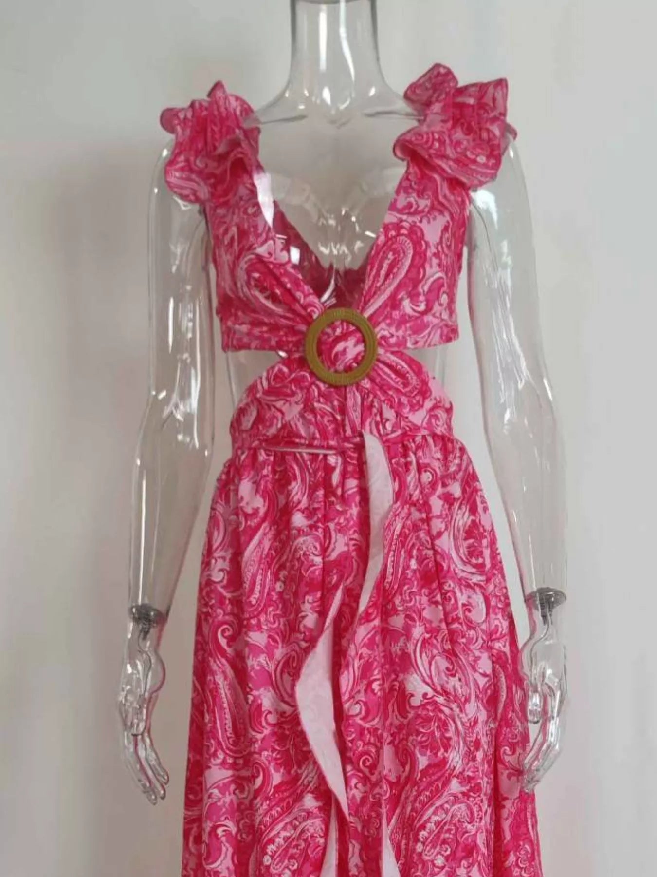 Full Size Ruffled Cutout V Neck Maxi Dress - Be Bliss Boutique