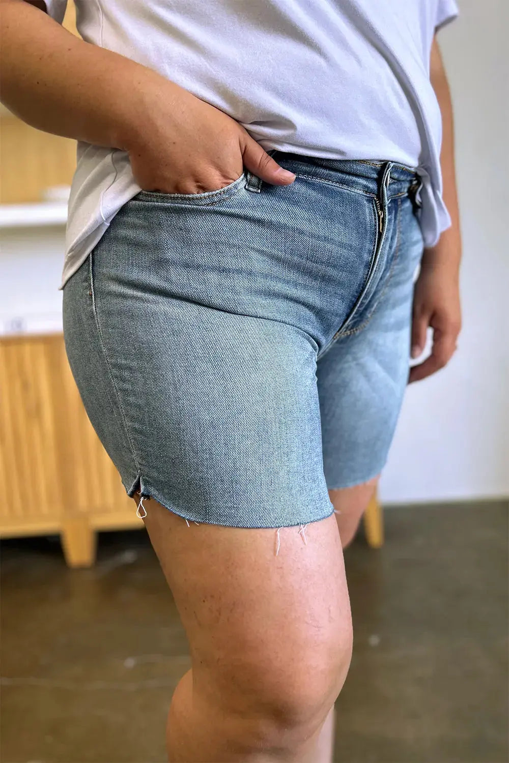 Judy Blue Jeans Full Size High Waist Raw Hem Denim Shorts
