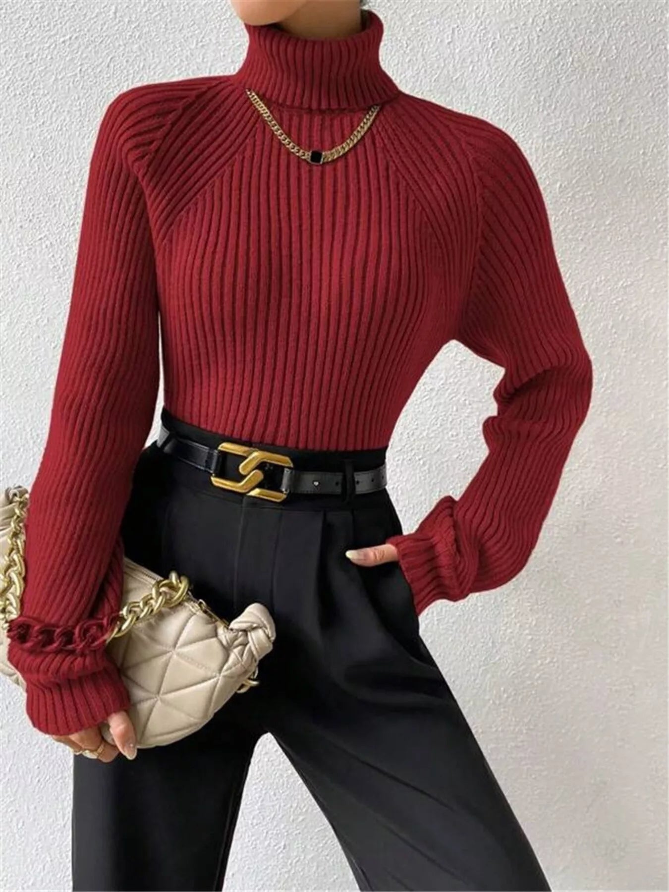 Ribbed Knit Turtleneck Sweater - Be Bliss Boutique