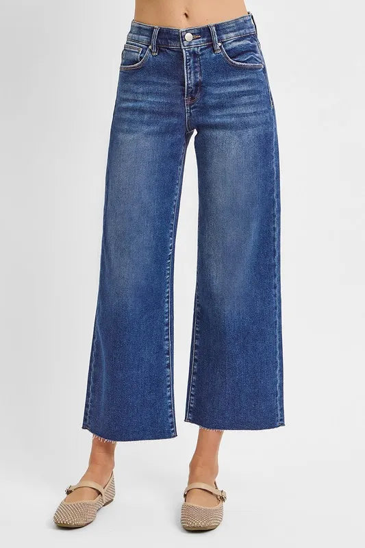 High Rise Raw Hem Cropped Wide Leg RISEN Jeans -  Be Bliss Boutique