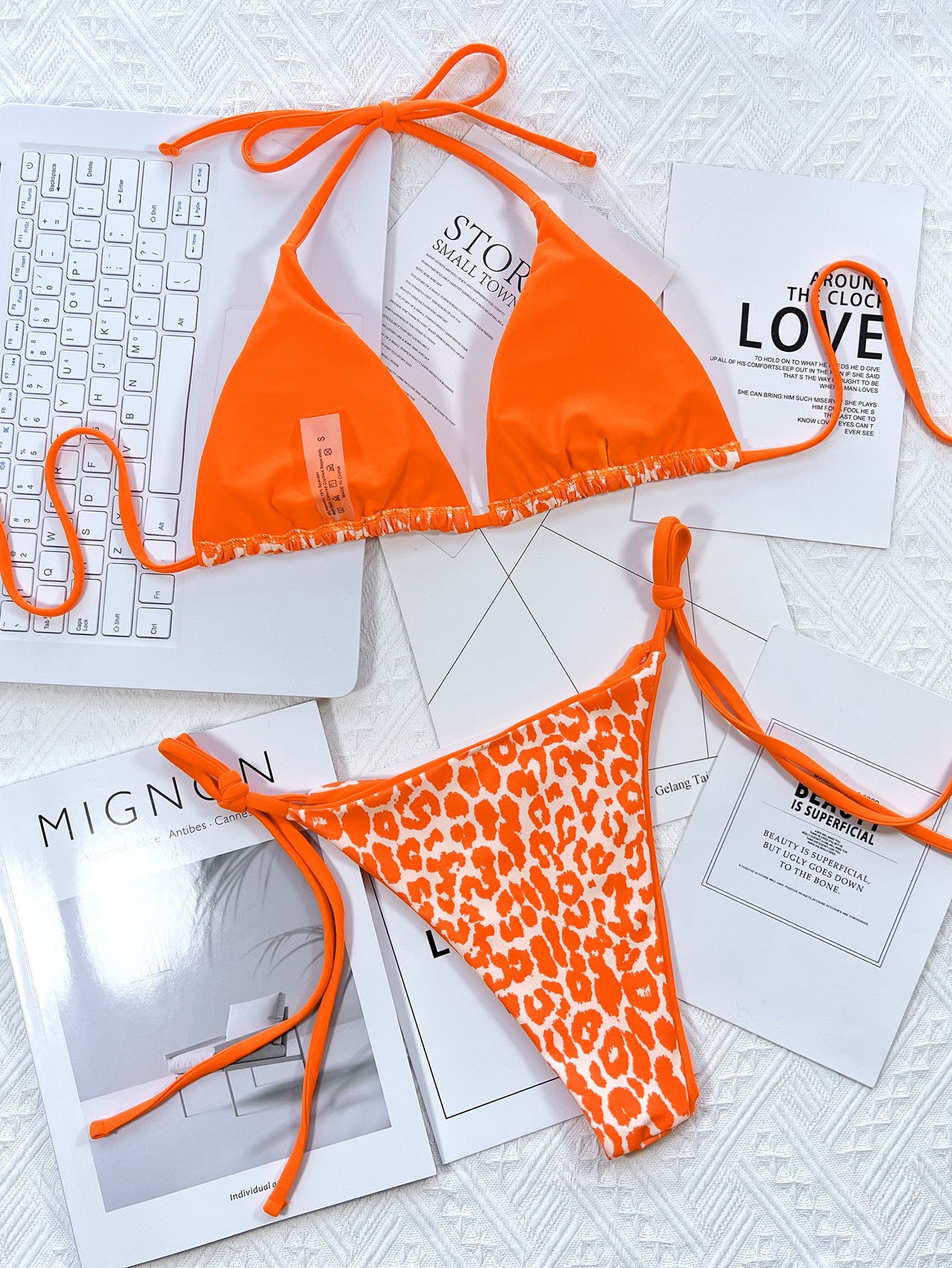 Leopard Print Halter Neck Tie Side Bikini Set - Be Bliss Boutique