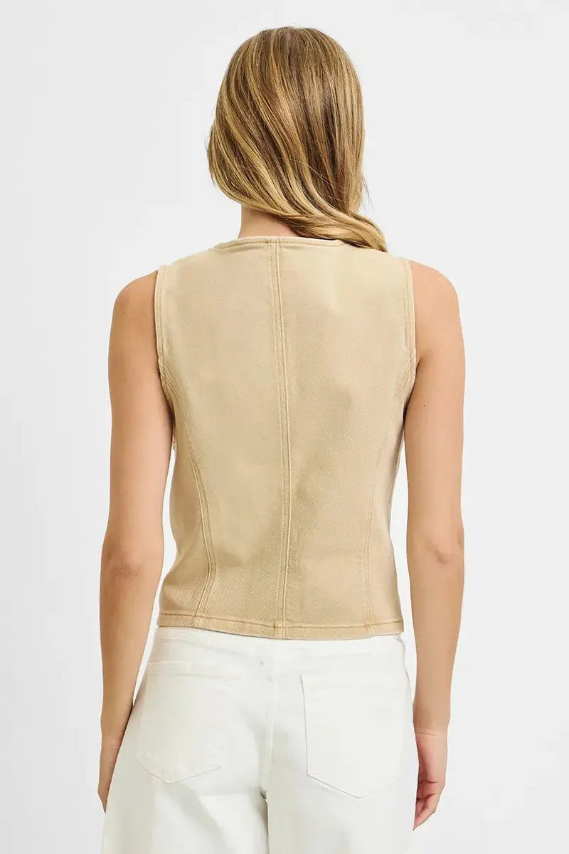 Full Size V Neck Button Down Vest by RISEN Jeans