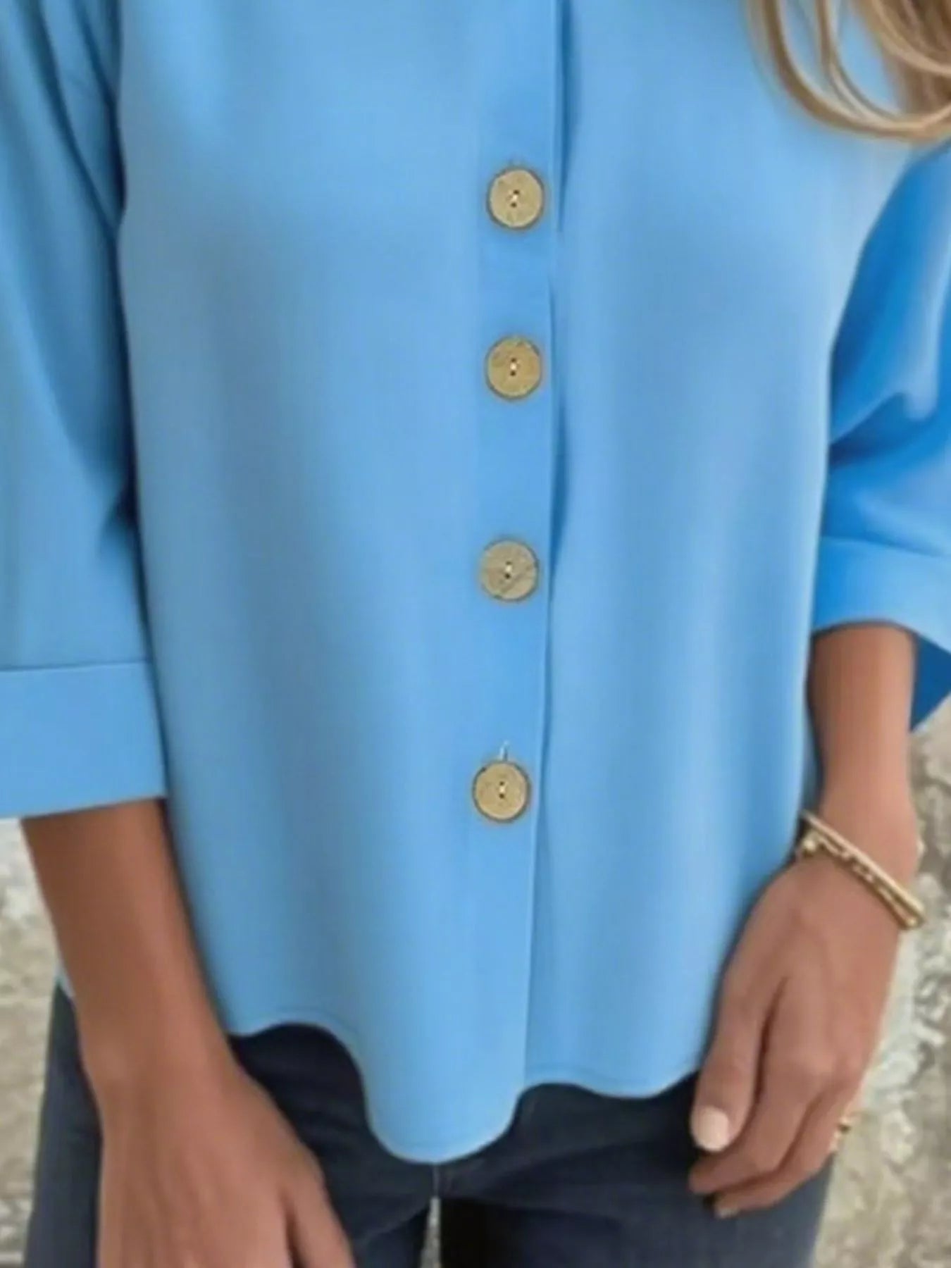 Full Size Button-Front 3/4 Sleeve Casual Blouse Plus Size -  Be Bliss Boutique