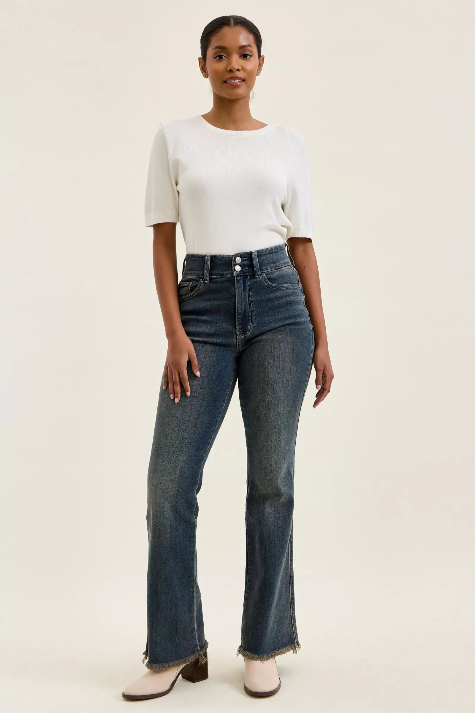 Judy Blue Double Button High Waist Frayed Hem Jeans - Be Bliss Boutique