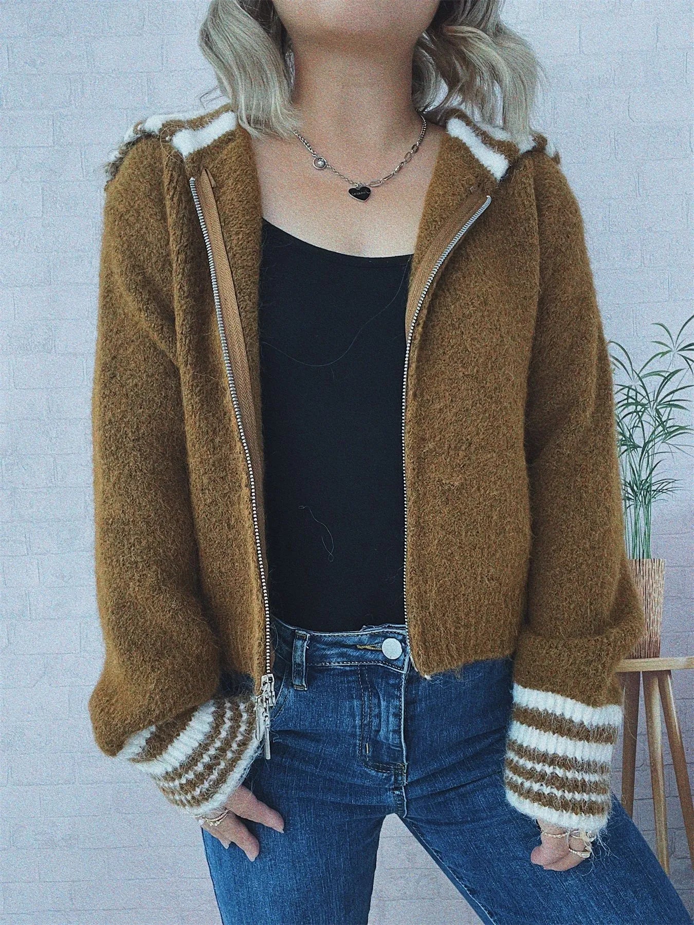Striped Zip-Up Cardigan -  Be Bliss Boutique