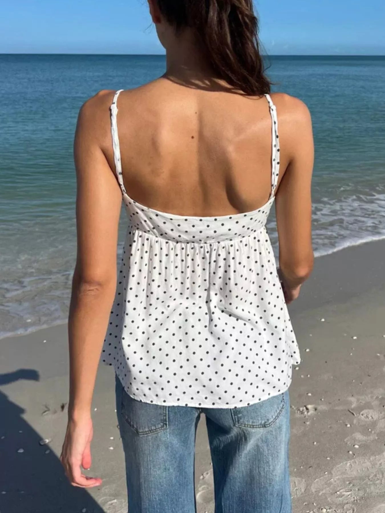 Polka Dot Flowy V Neck Cami Top - Be Bliss Boutique