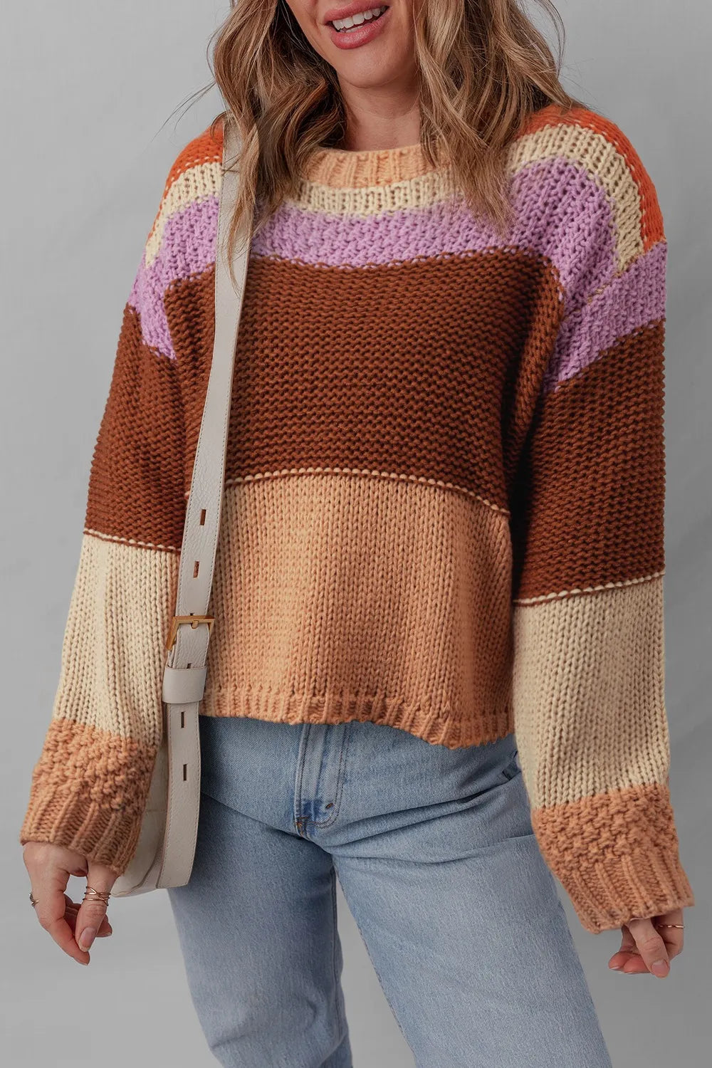 Colorblock Striped Round Neck Sweater - Be Bliss Boutique