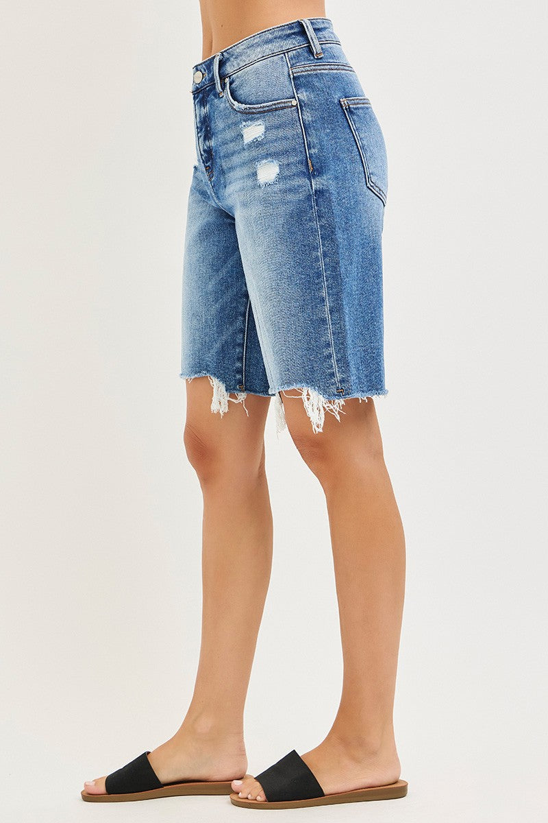RISEN Tummy Control Slouchy Bermuda Denim Shorts - Be Bliss Boutique