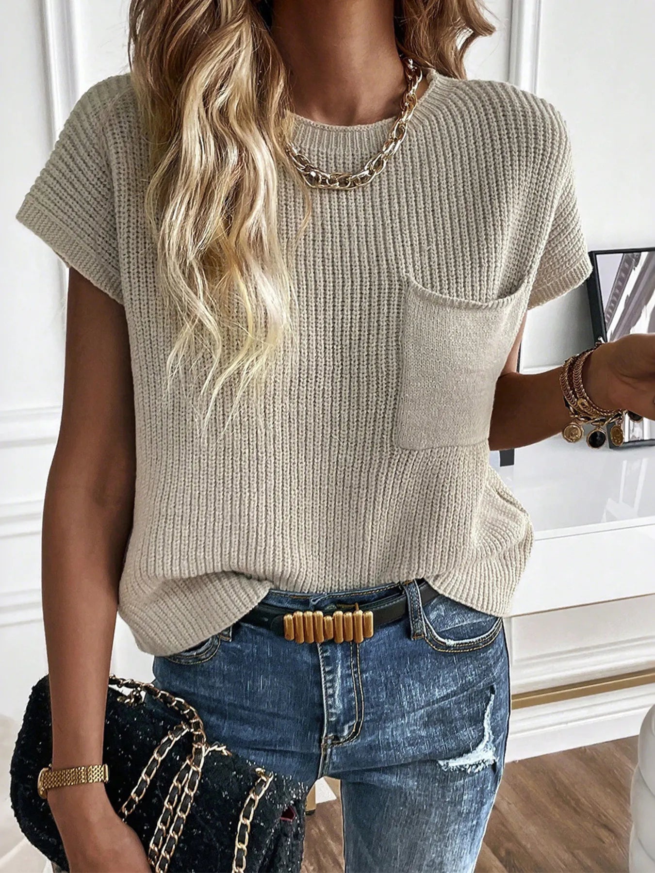 Casual Round Neck Short Sleeve Sweater -  Be Bliss Boutique