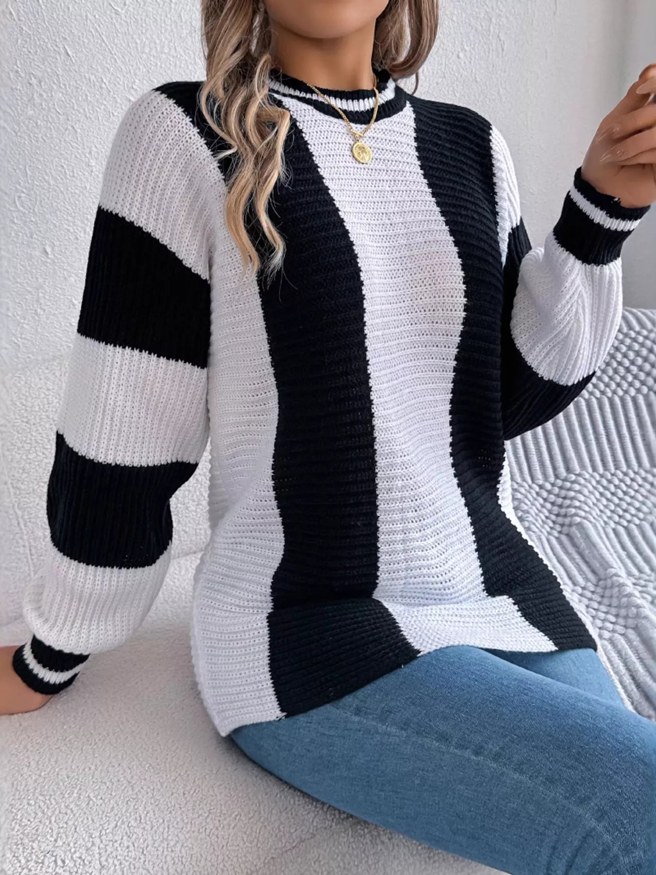 Color Block Round Neck Sweater - Be Bliss Boutique