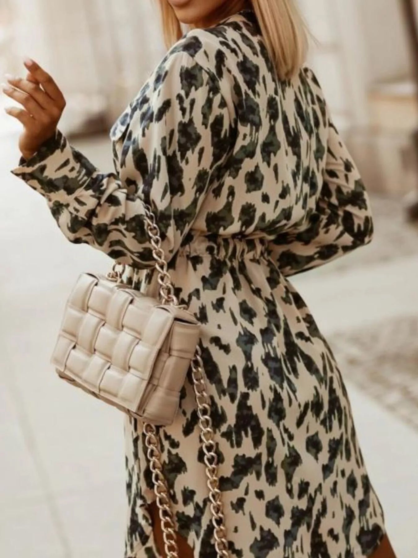Printed Button Front Long Sleeve Dress -  Be Bliss Boutique