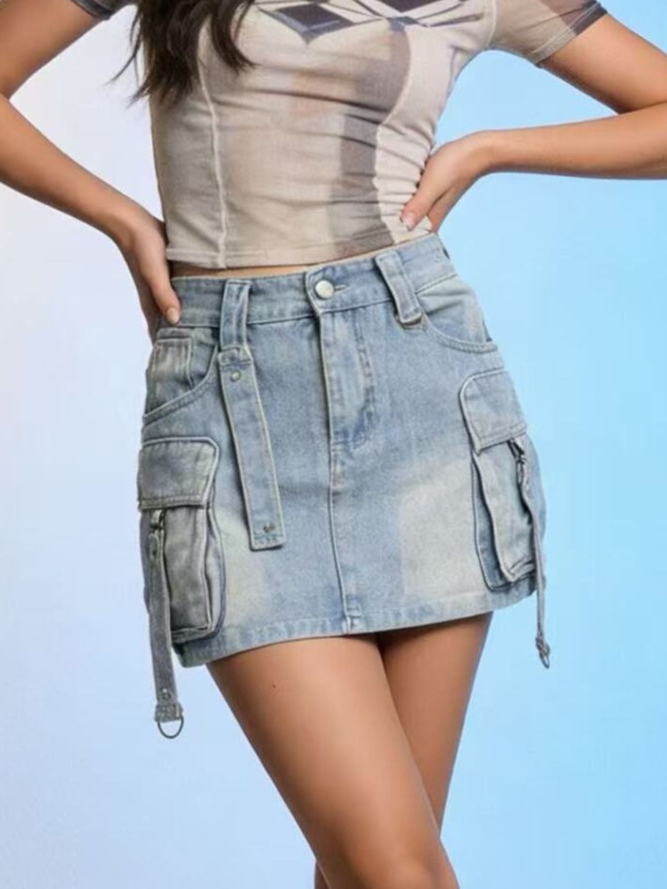 Washed Cargo Denim Skirt - Be Bliss Boutique