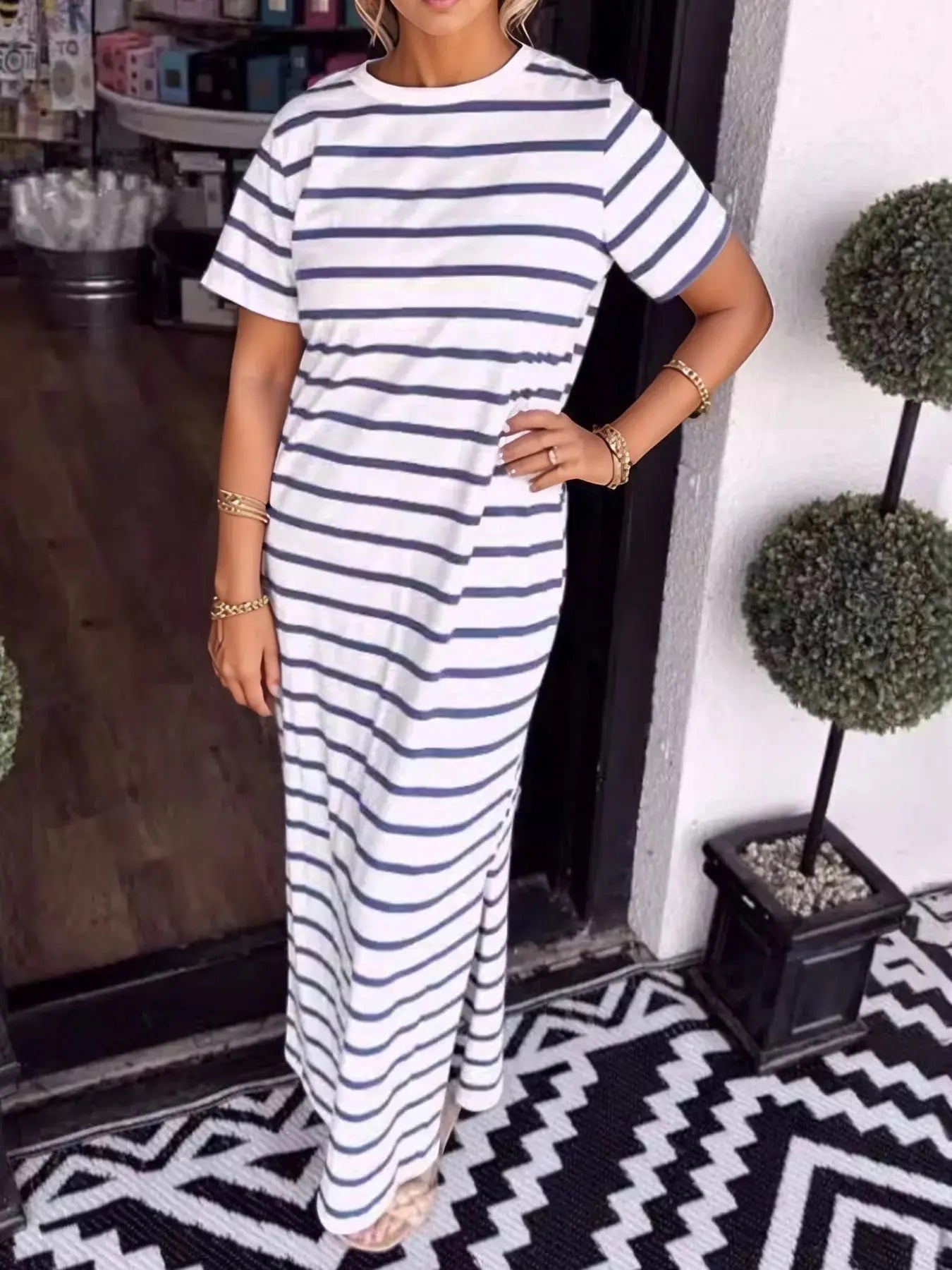 Full Size T-Shirt Striped Maxi Dress |  Be Bliss Boutique