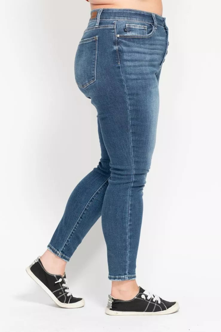 Judy Blue Full Size High Rise Button Fly Skinny Jeans Plus Size - Be Bliss Boutique
