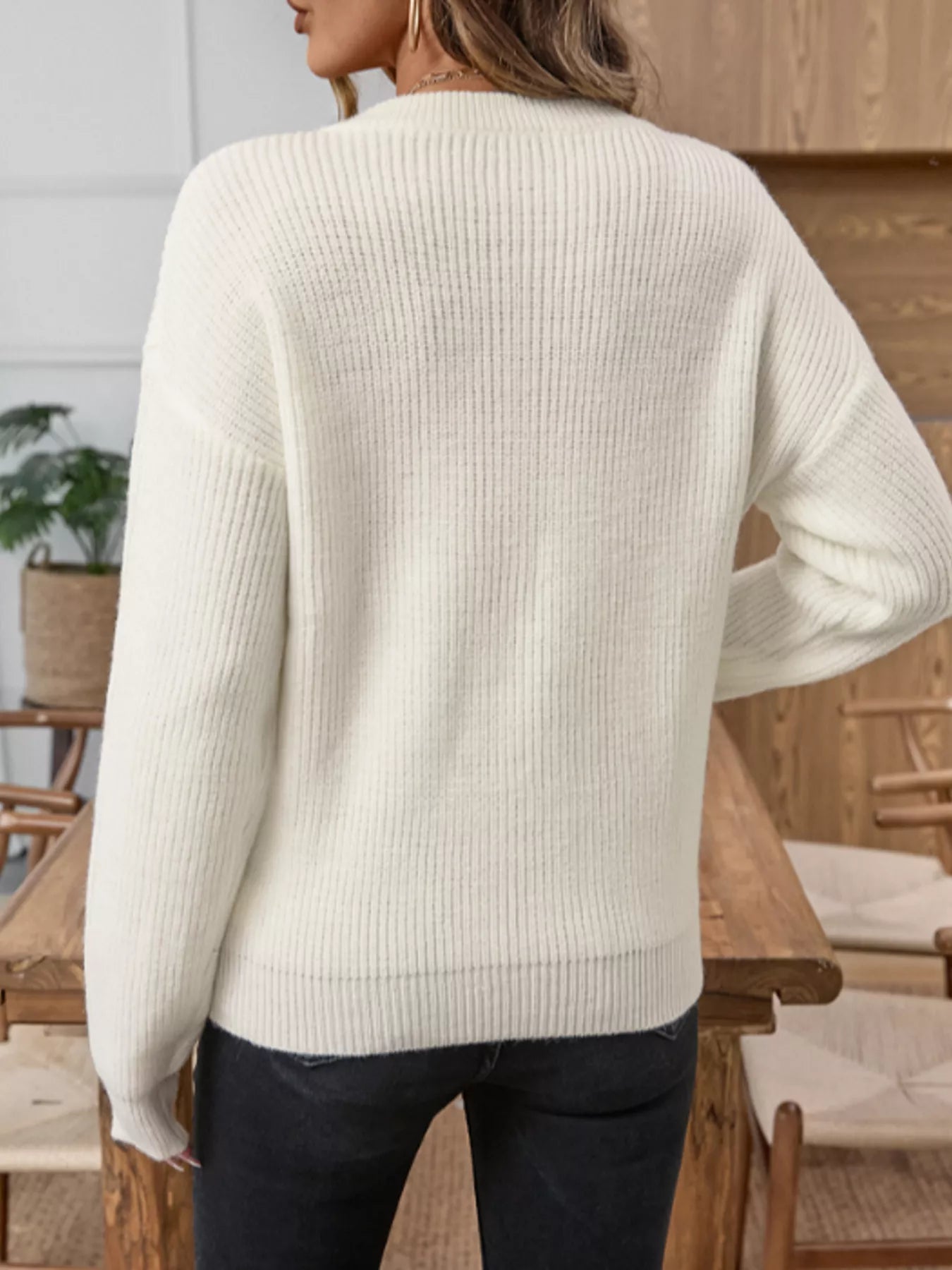 Button Detail Long Sleeve Sweater -  Be Bliss Boutique