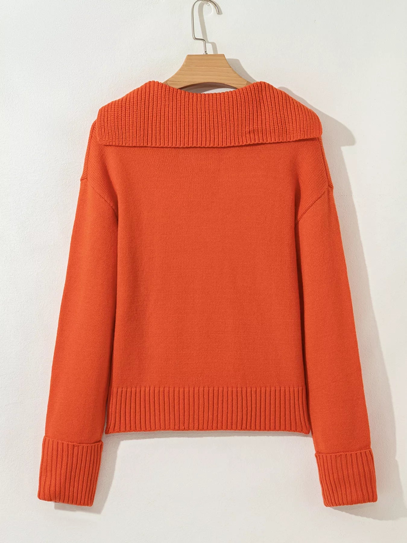 Collared V Neck Ribbed Edge Sweater -  Be Bliss Boutique