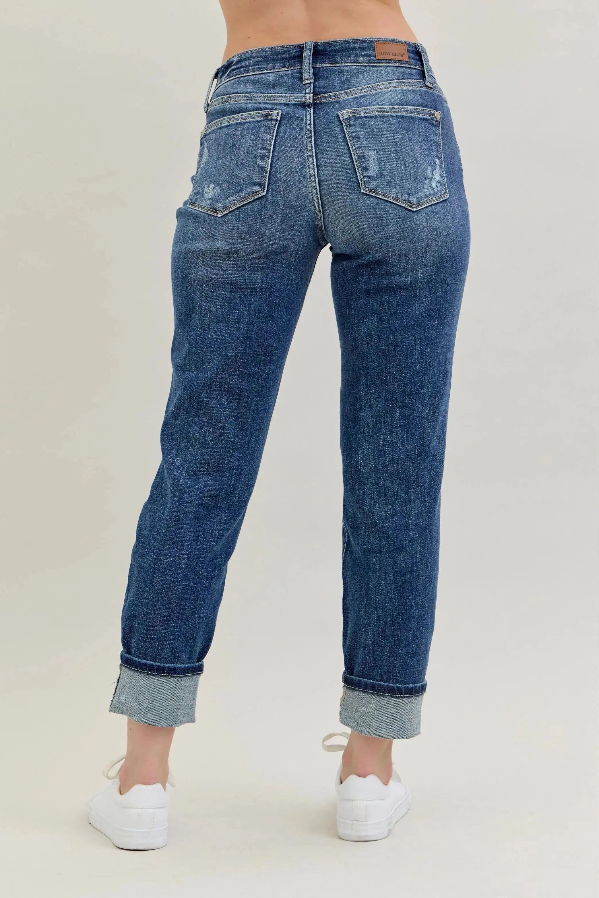 Judy Blue Full Size / Plus Size Mid Rise Cuffed Destroy Boyfriend Jeans |  Be Bliss Boutique