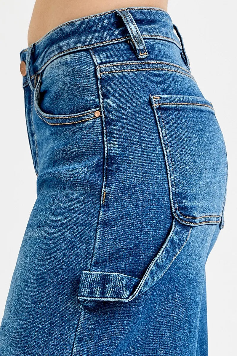 RISEN Full Size High Rise Wide Leg Patch Detailed Jeans Plus Size -  Be Bliss Boutique