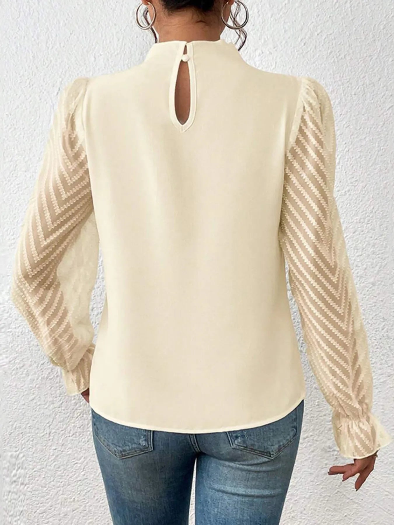 Mock Neck Flounce Sleeve Blouse -  Be Bliss Boutique