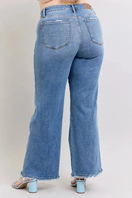 Judy Blue Full Size/Plus Size Raw Hem Wide Leg Jeans |  Be Bliss Boutique