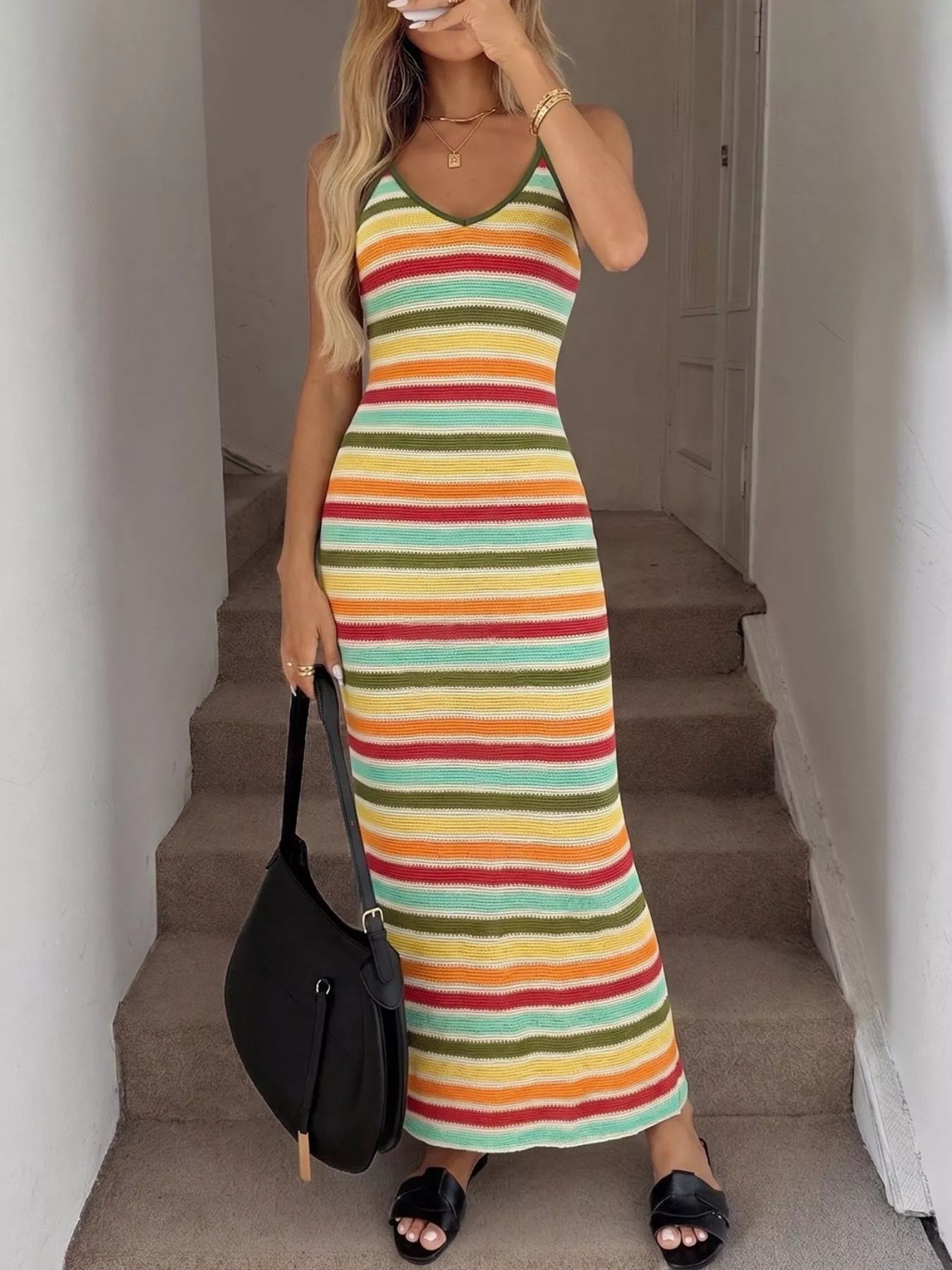 Striped Knit Bodycon Midi Dress - Be Bliss Boutique