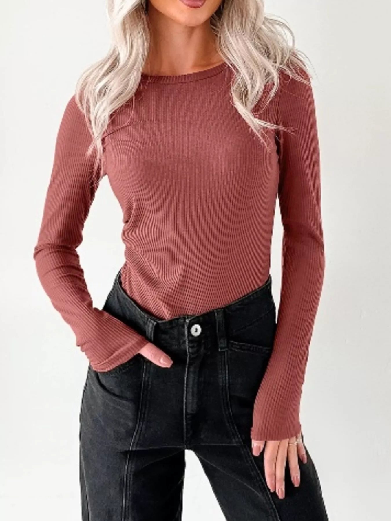 Ribbed Long Sleeve Fitted Bodysuit - Be Bliss Boutique